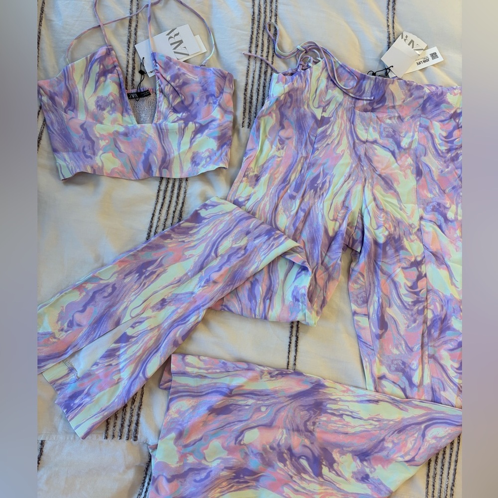 Zara Pastel Tie-Dye Top and Pants Set NWT!!